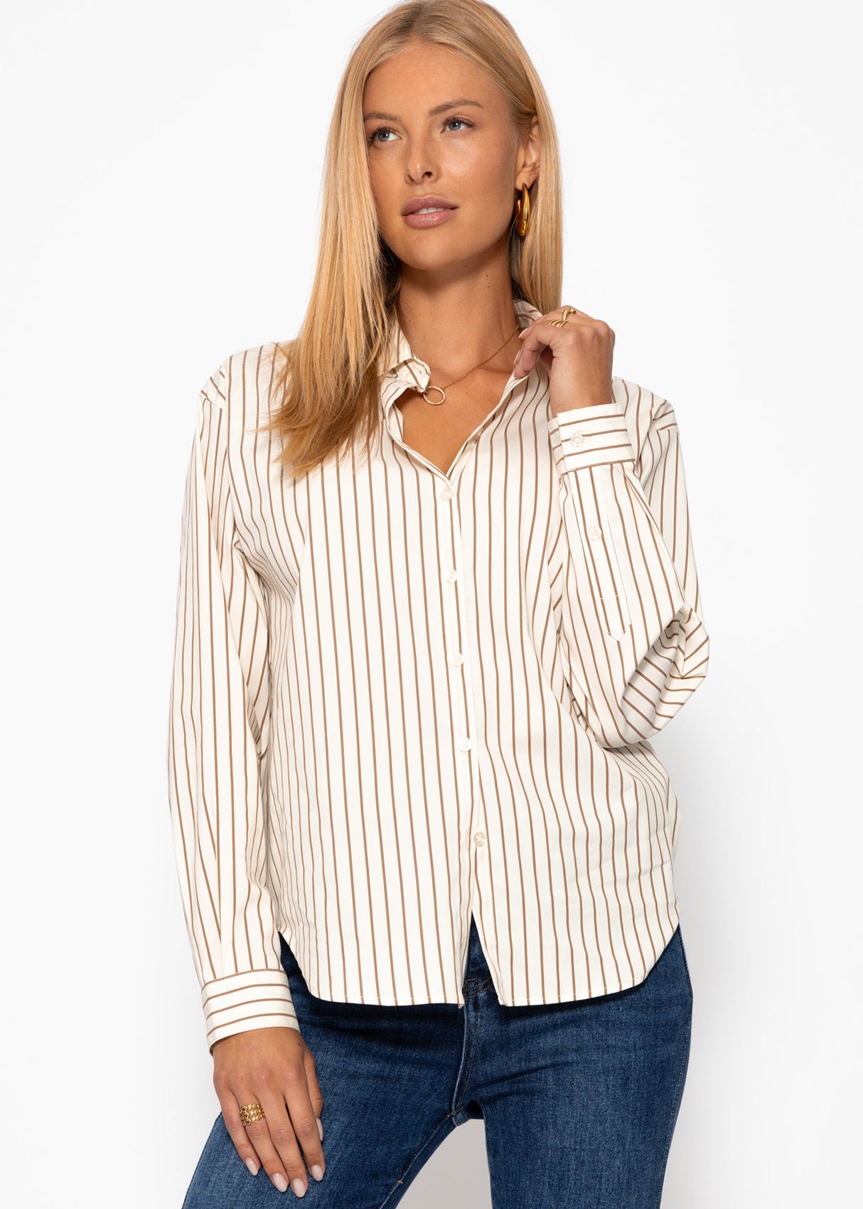 Gestreifte Hemdbluse - beige
