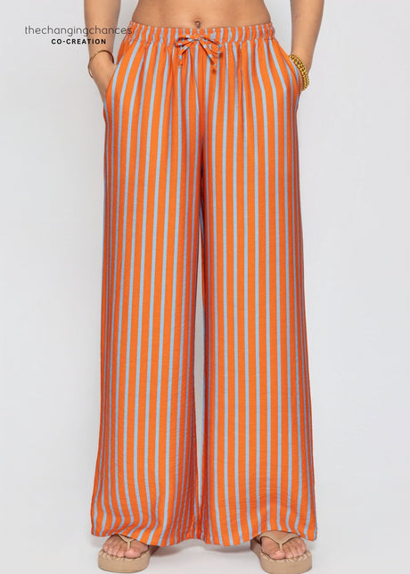 Gestreifte Hose mit Kordelzug - orange