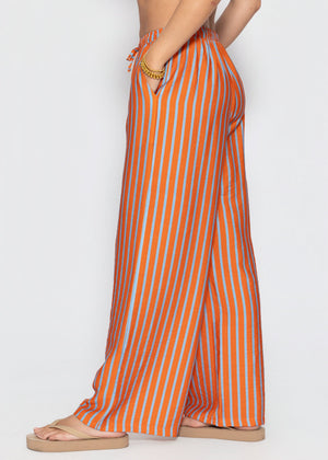 Gestreifte Hose mit Kordelzug - orange