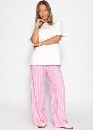 Gestreifte Hose mit weitem Bein - rosa