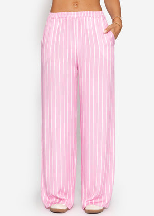 Gestreifte Hose mit weitem Bein - rosa