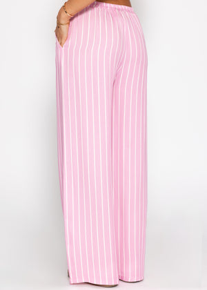 Gestreifte Hose mit weitem Bein - rosa