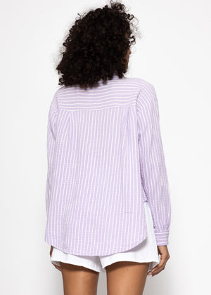 Gestreifte Musselin Hemdbluse - flieder