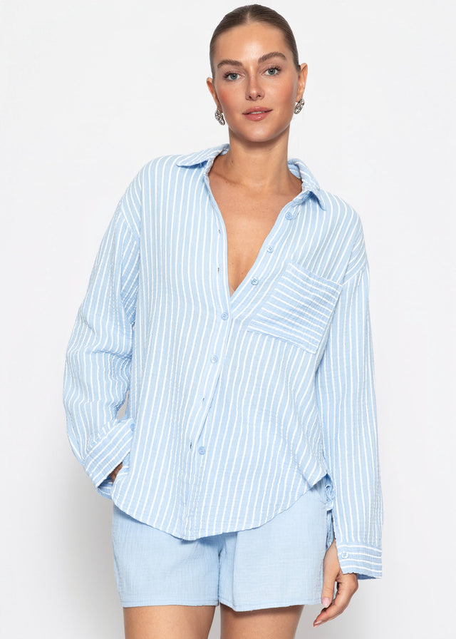 Striped muslin shirt - light blue