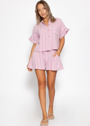 Gestreifte Musselin Shorts - rosa