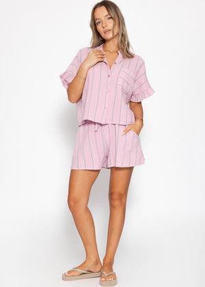 Gestreifte Musselin Shorts - rosa