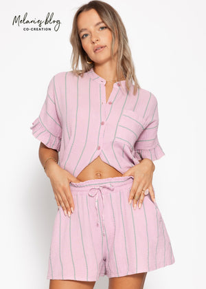 Gestreifte Musselin Shorts - rosa