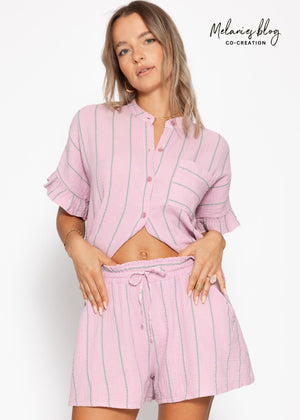 Gestreifte Musselin Shorts - rosa