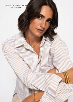 Gestreifte Oversize Bluse - beige