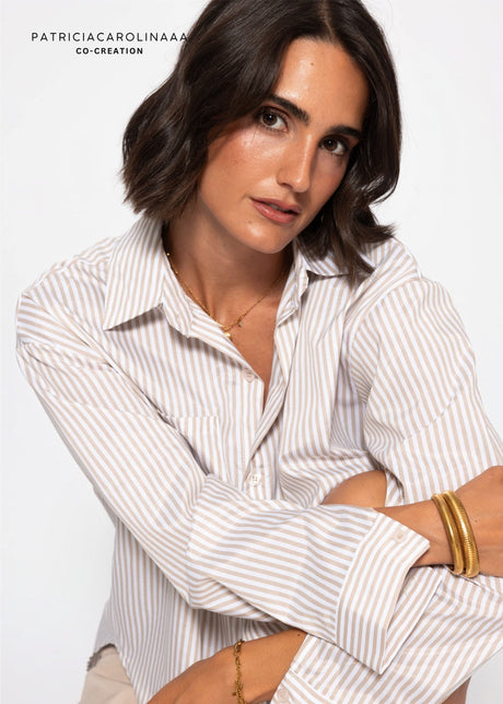 Gestreifte Oversize Bluse - beige von SASSYCLASSY