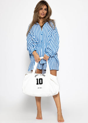 Striped oversized muslin blouse - denim blue