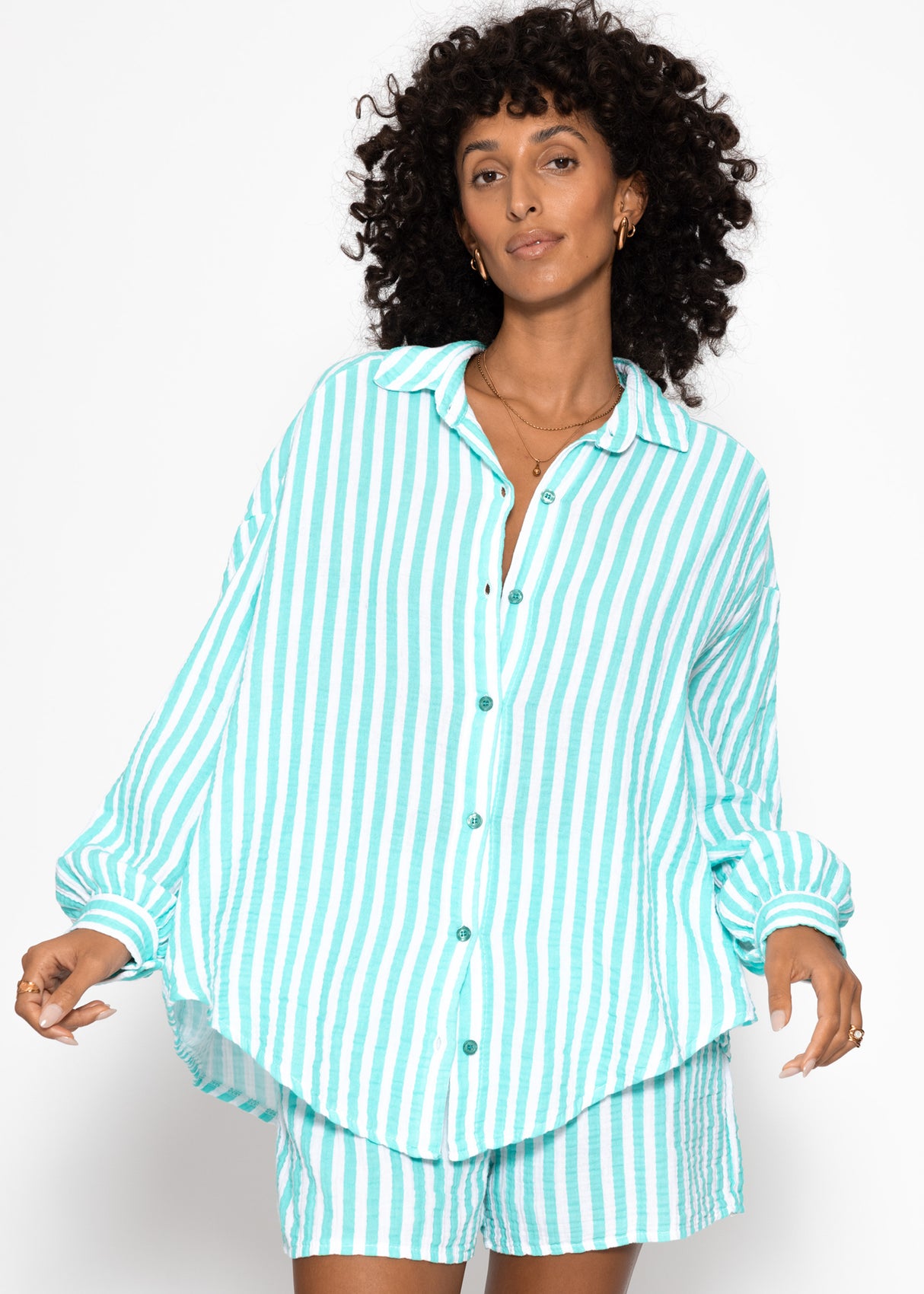 Striped oversized muslin blouse - mint