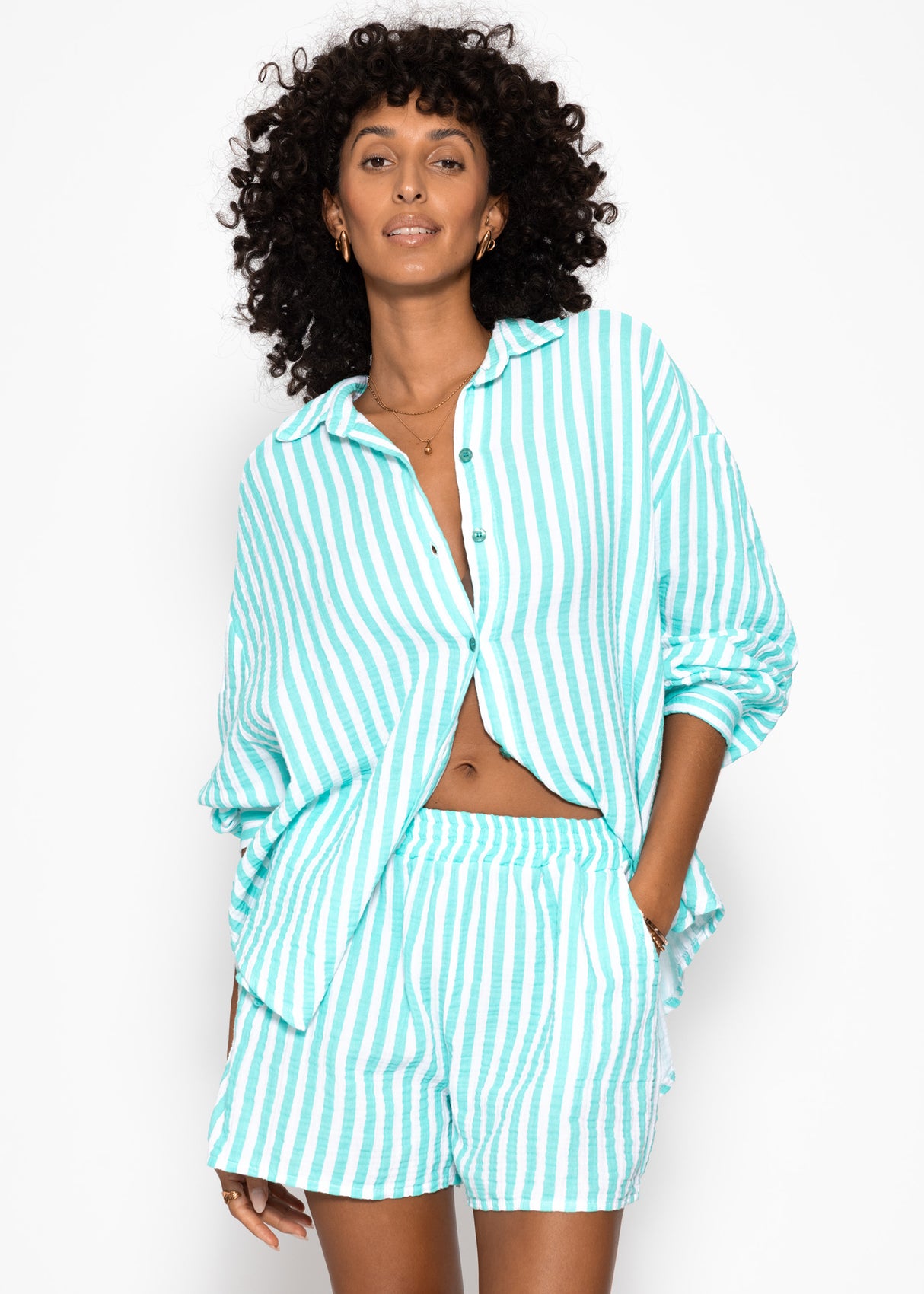Striped oversized muslin blouse - mint