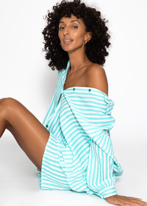 Striped oversized muslin blouse - mint