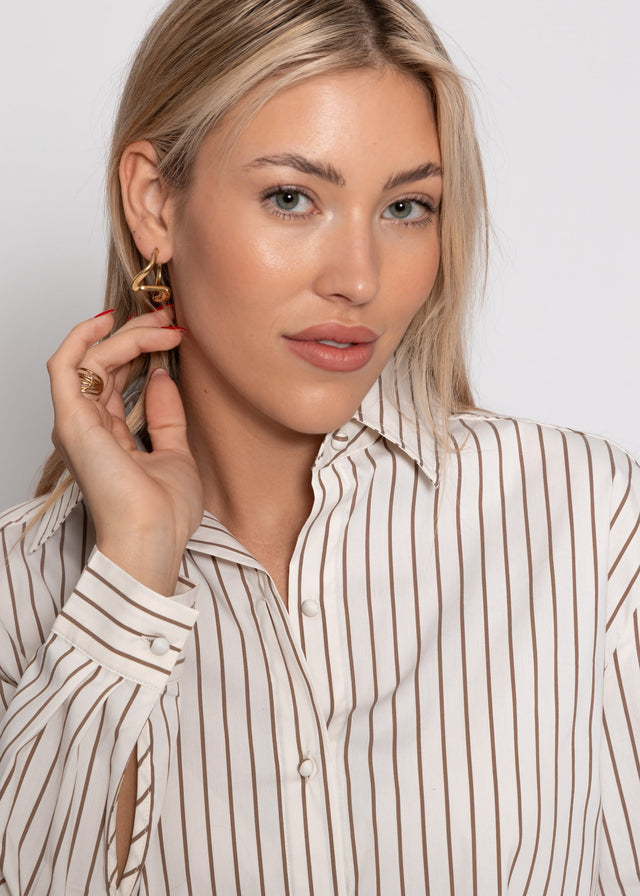 Striped tie-neck blouse - beige