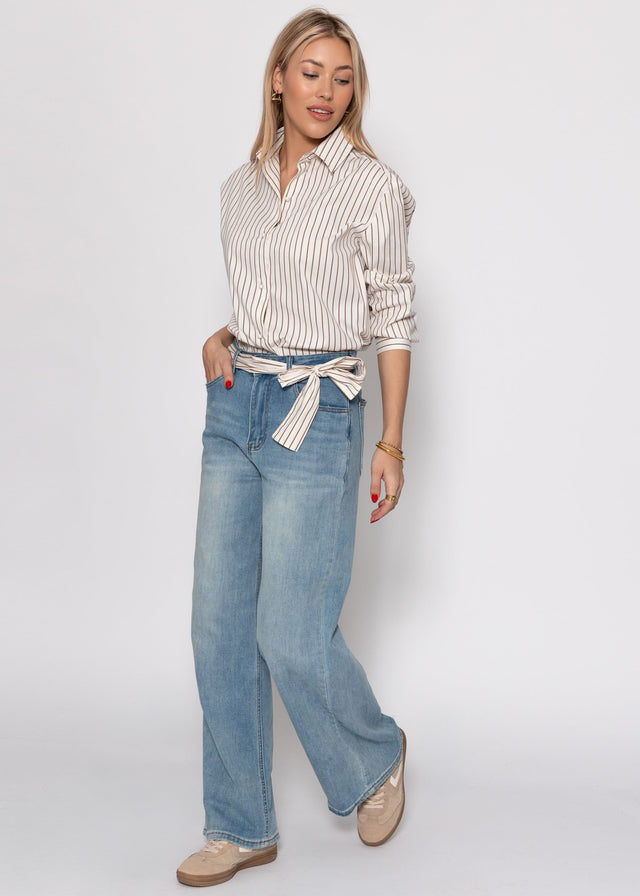 Striped tie-neck blouse - beige