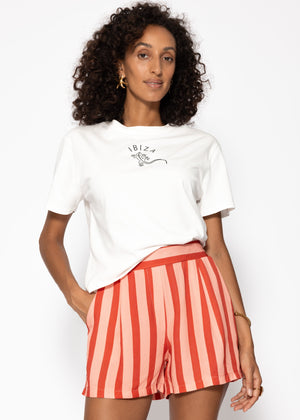 Gestreifte Shorts mit Bundfalten - rot
