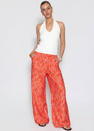 Gestreifte Viskose Hose - orange