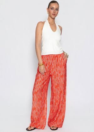 Gestreifte Viskose Hose - orange