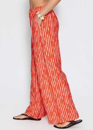 Gestreifte Viskose Hose - orange
