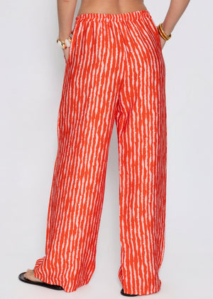 Gestreifte Viskose Hose - orange