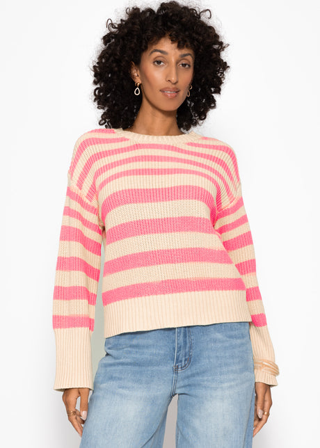 Striped cotton jumper - beige-salmon
