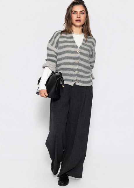 Striped cardigan with three-quarter sleeves - grey