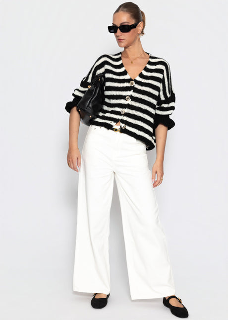 Striped cardigan with three-quarter sleeves - black