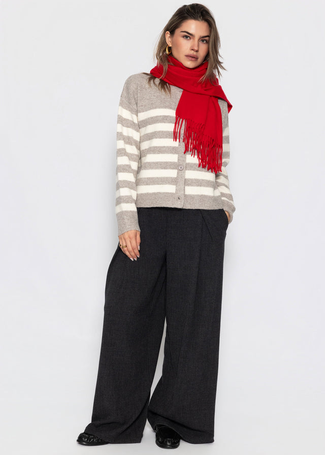 Gestreifter Cardigan mit Passe - taupe