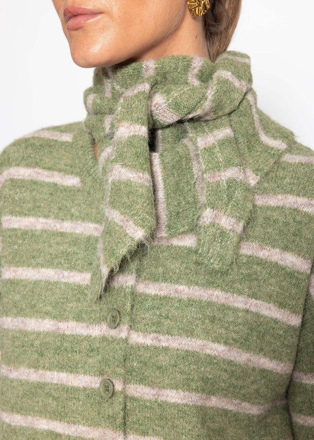 Gestreifter Cardigan mit Schal - khaki