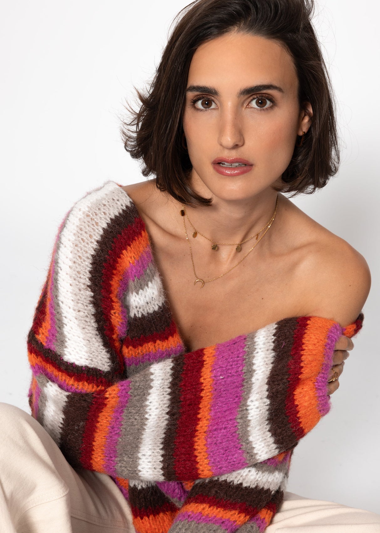 Gestreifter, mehrfarbiger Cardigan - orange
