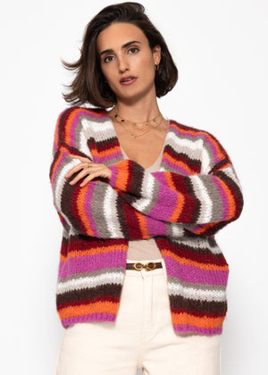 Gestreifter, mehrfarbiger Cardigan - orange