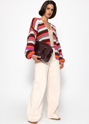 Gestreifter, mehrfarbiger Cardigan - orange