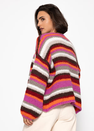 Gestreifter, mehrfarbiger Cardigan - orange