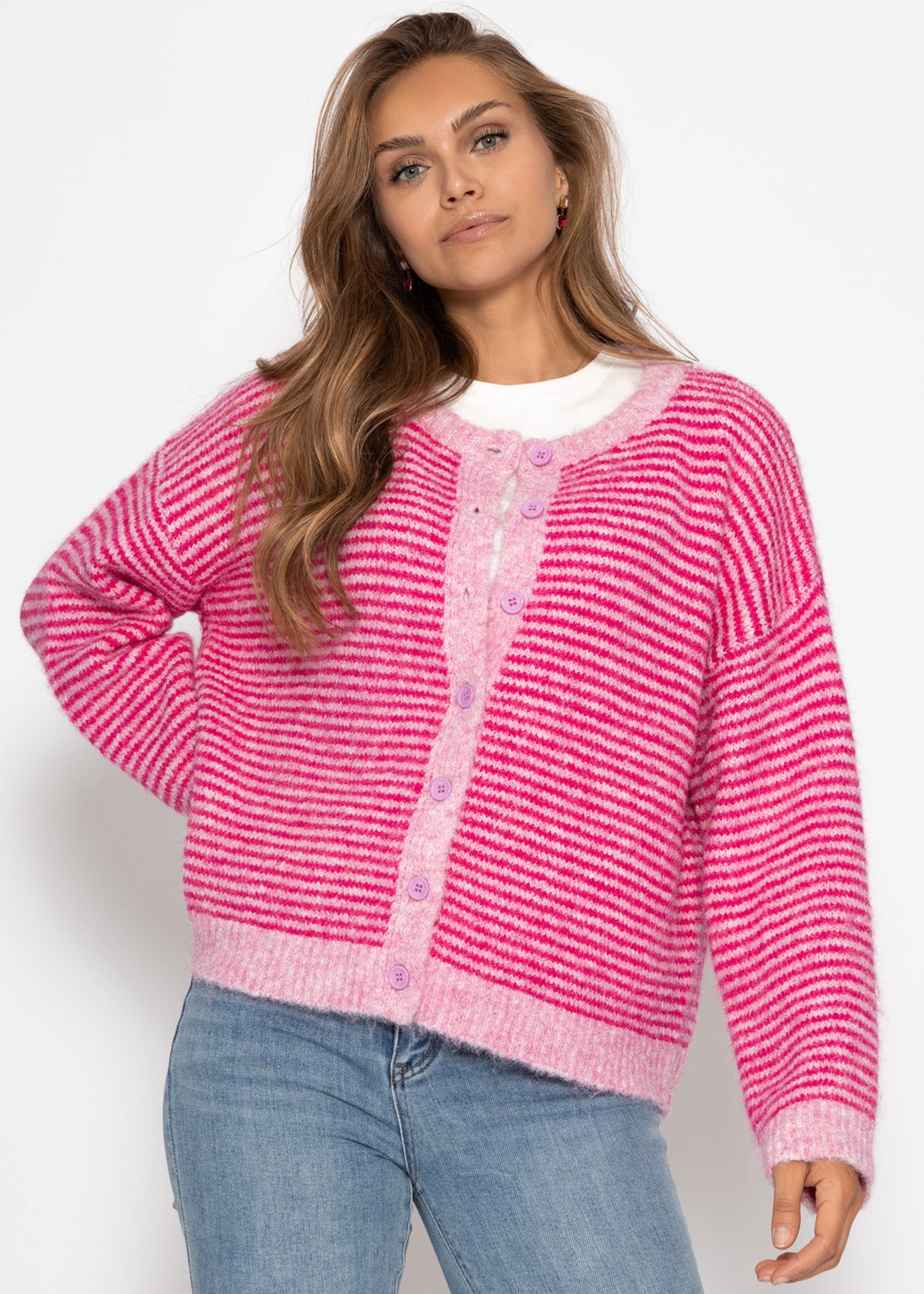 Gestreifter Cardigan - pink