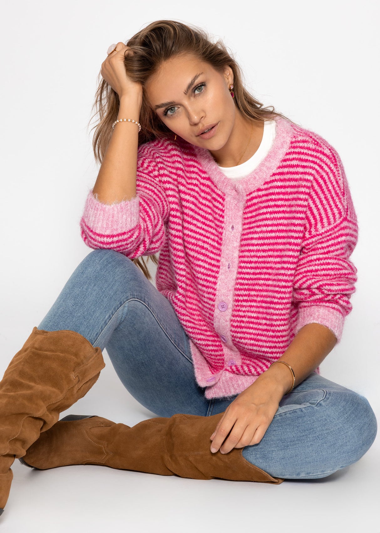 Gestreifter Cardigan - pink