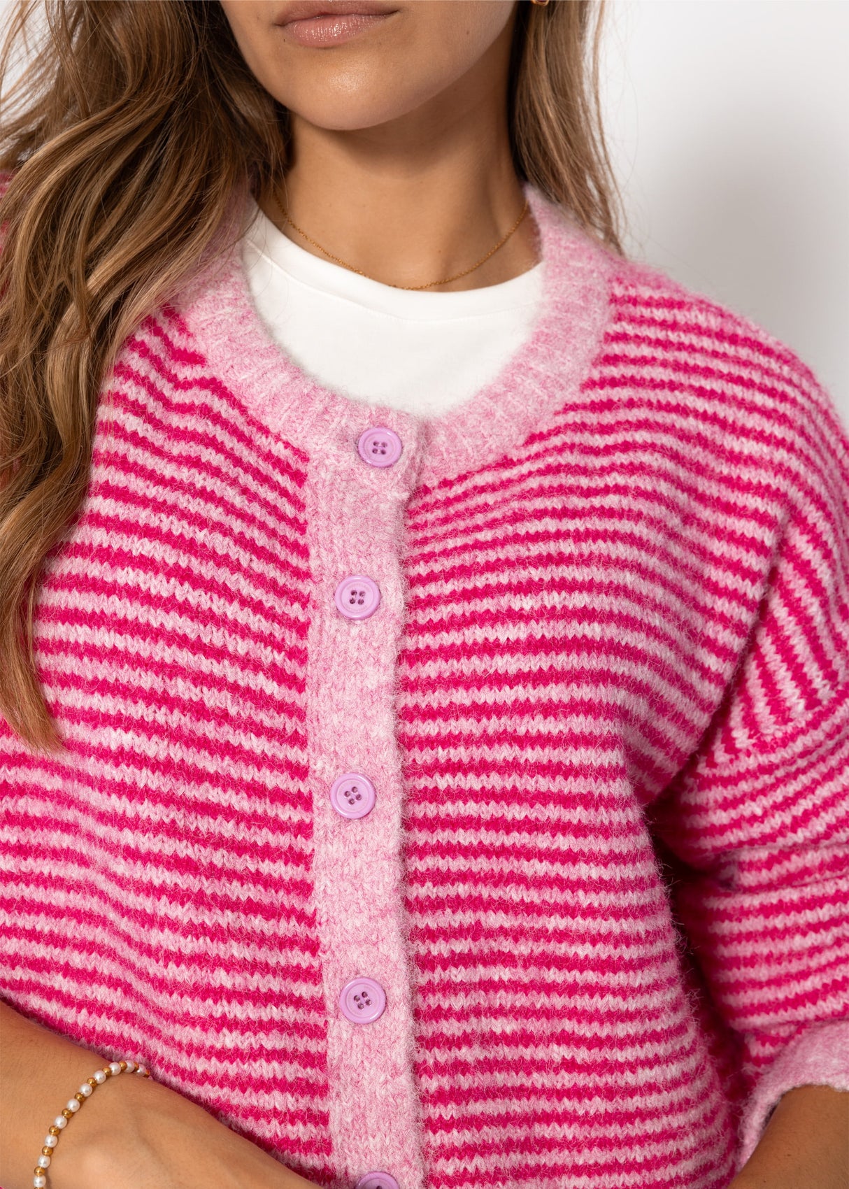 Gestreifter Cardigan - pink