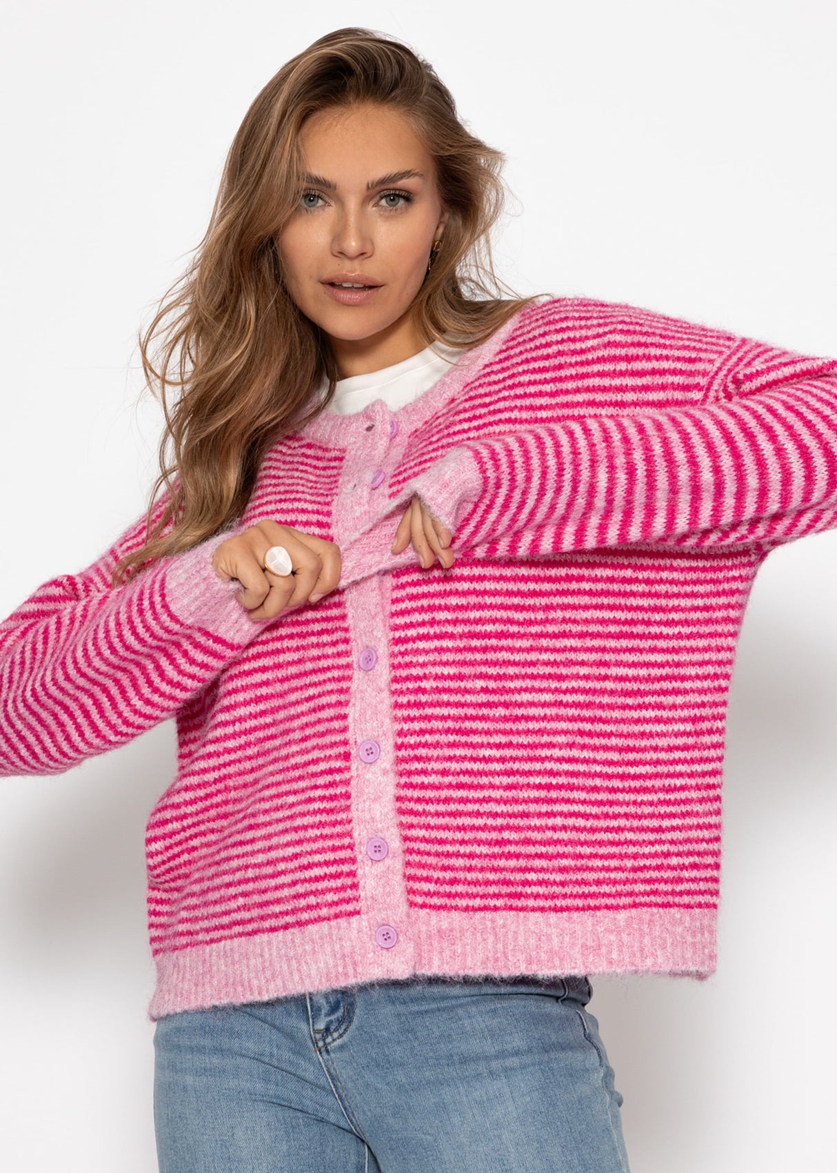 Gestreifter Cardigan - pink