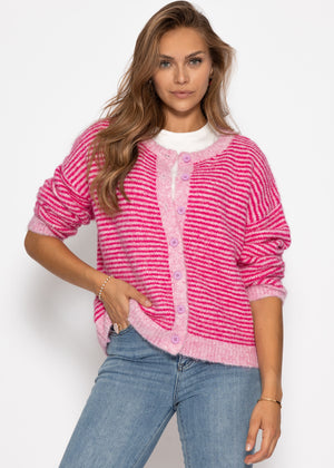 Gestreifter Cardigan - pink