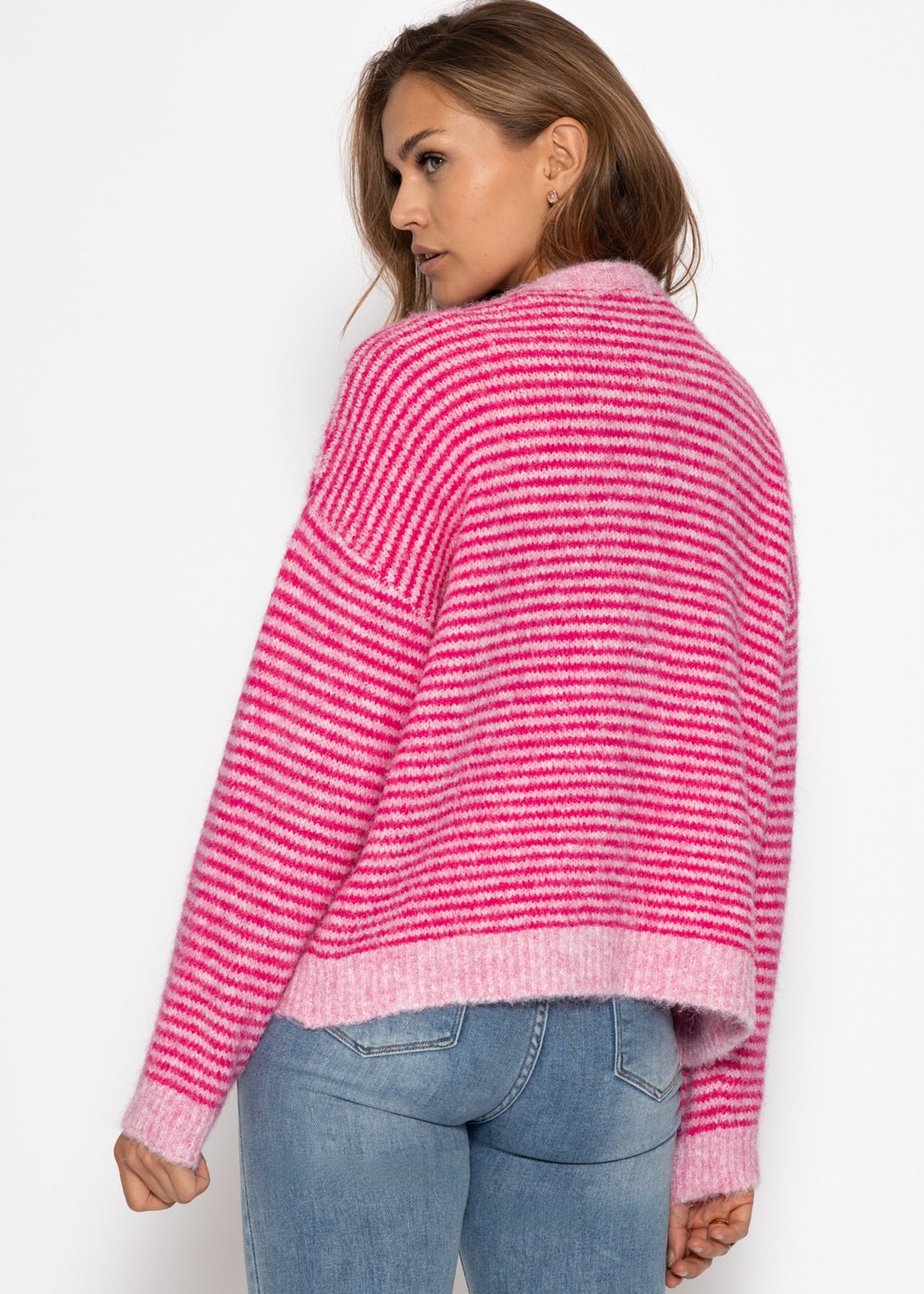 Gestreifter Cardigan - pink