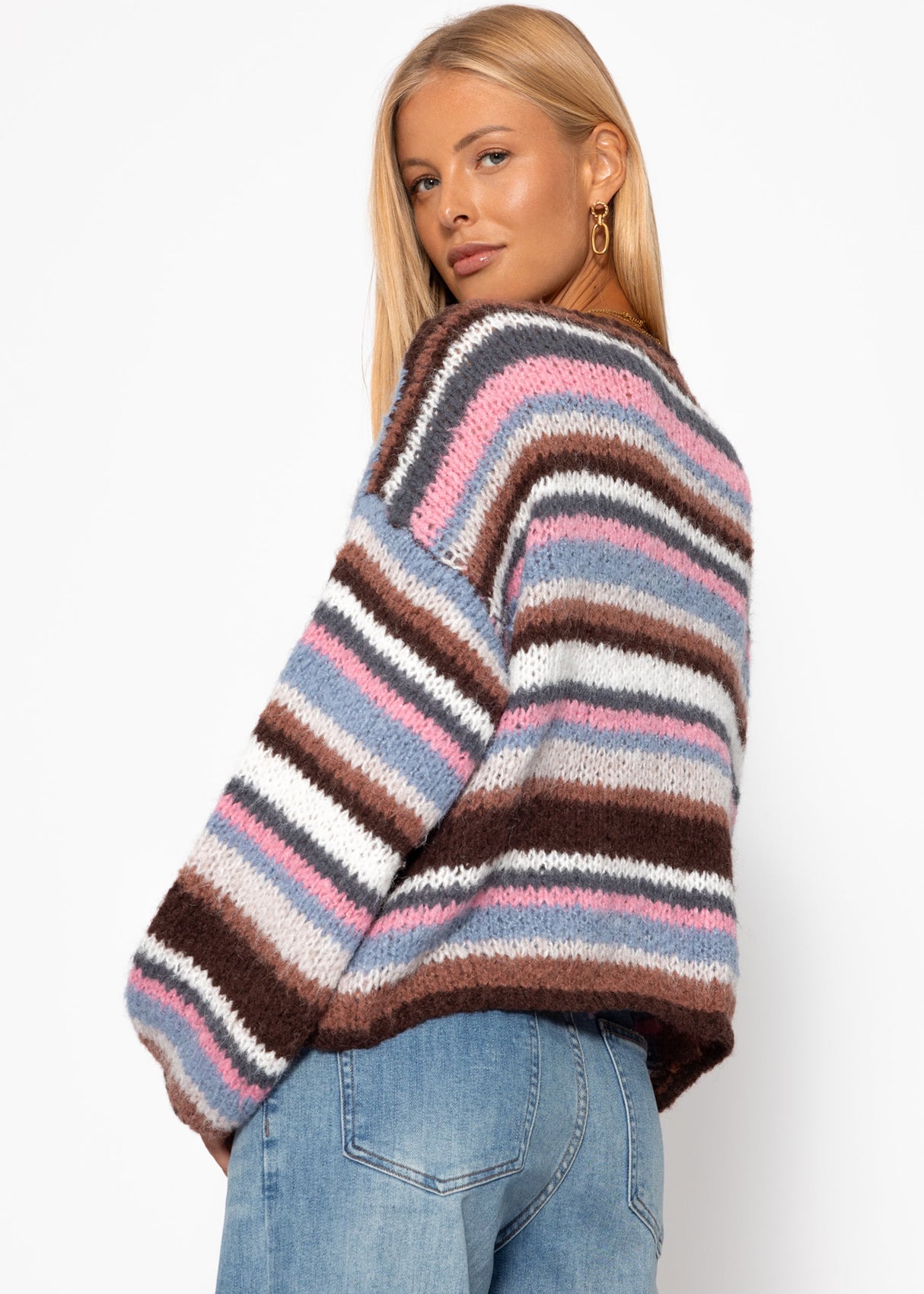 Gestreifter, mehrfarbiger Cardigan - braun