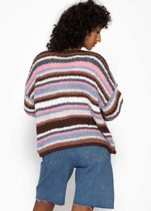 Gestreifter, mehrfarbiger Cardigan - braun