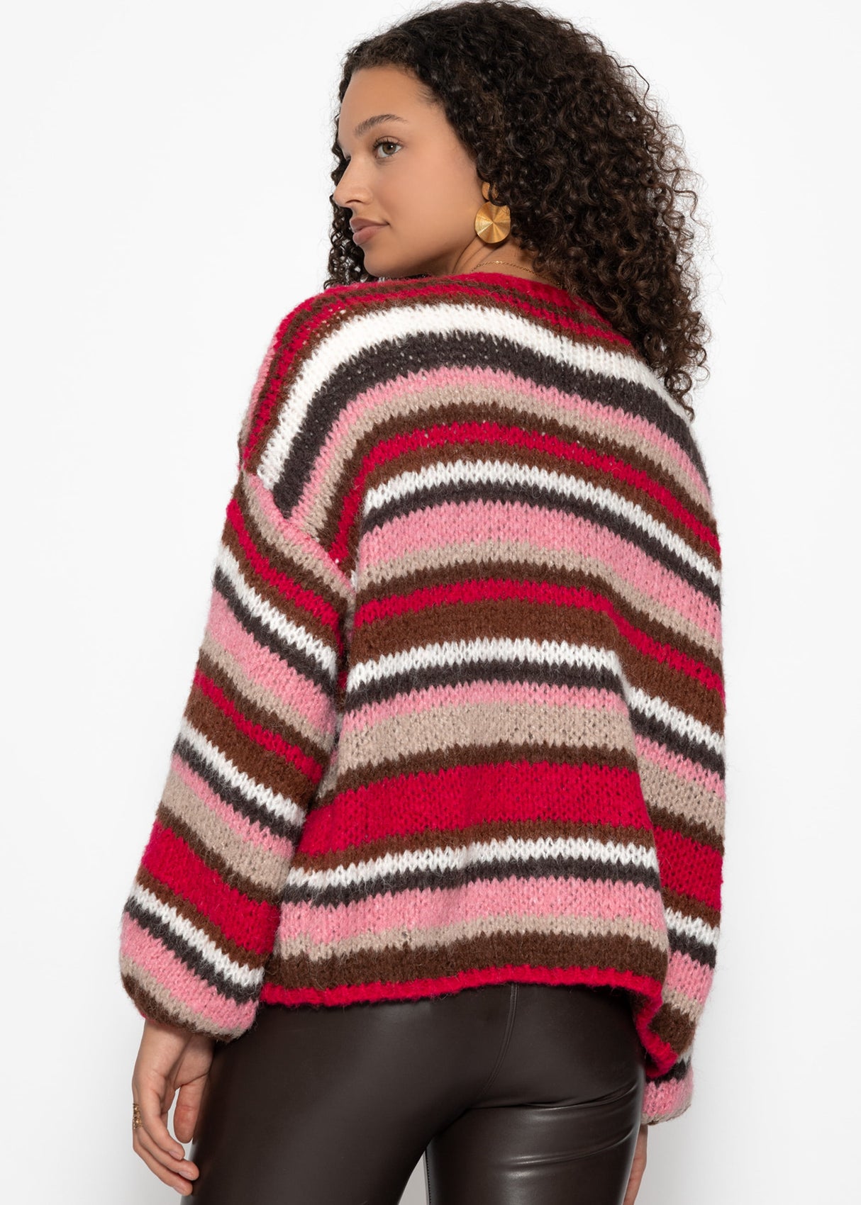 Striped multicolored cardigan - pink