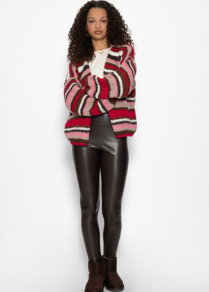 Striped multicolored cardigan - pink