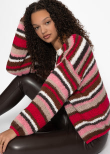 Striped multicolored cardigan - pink