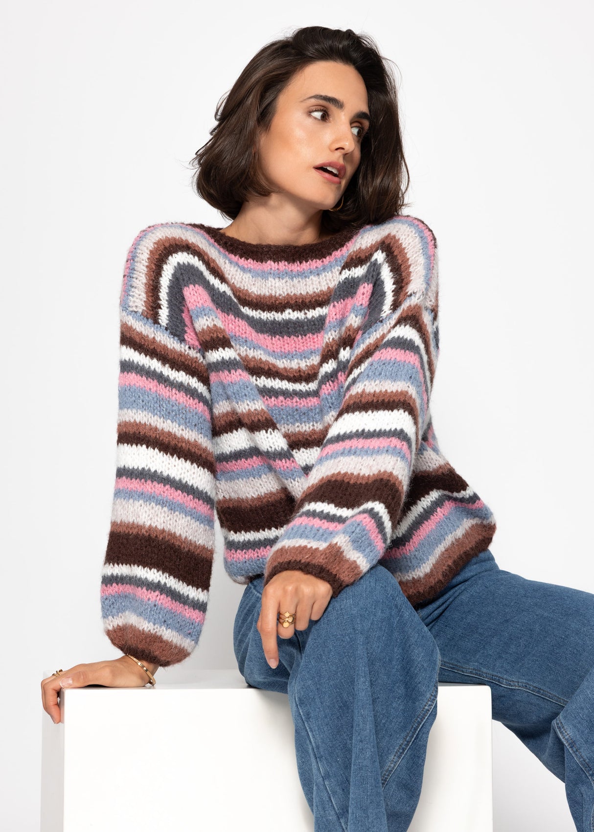 Gestreifter Pullover - braun