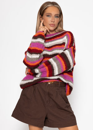 Gestreifter, mehrfarbiger Pullover - orange