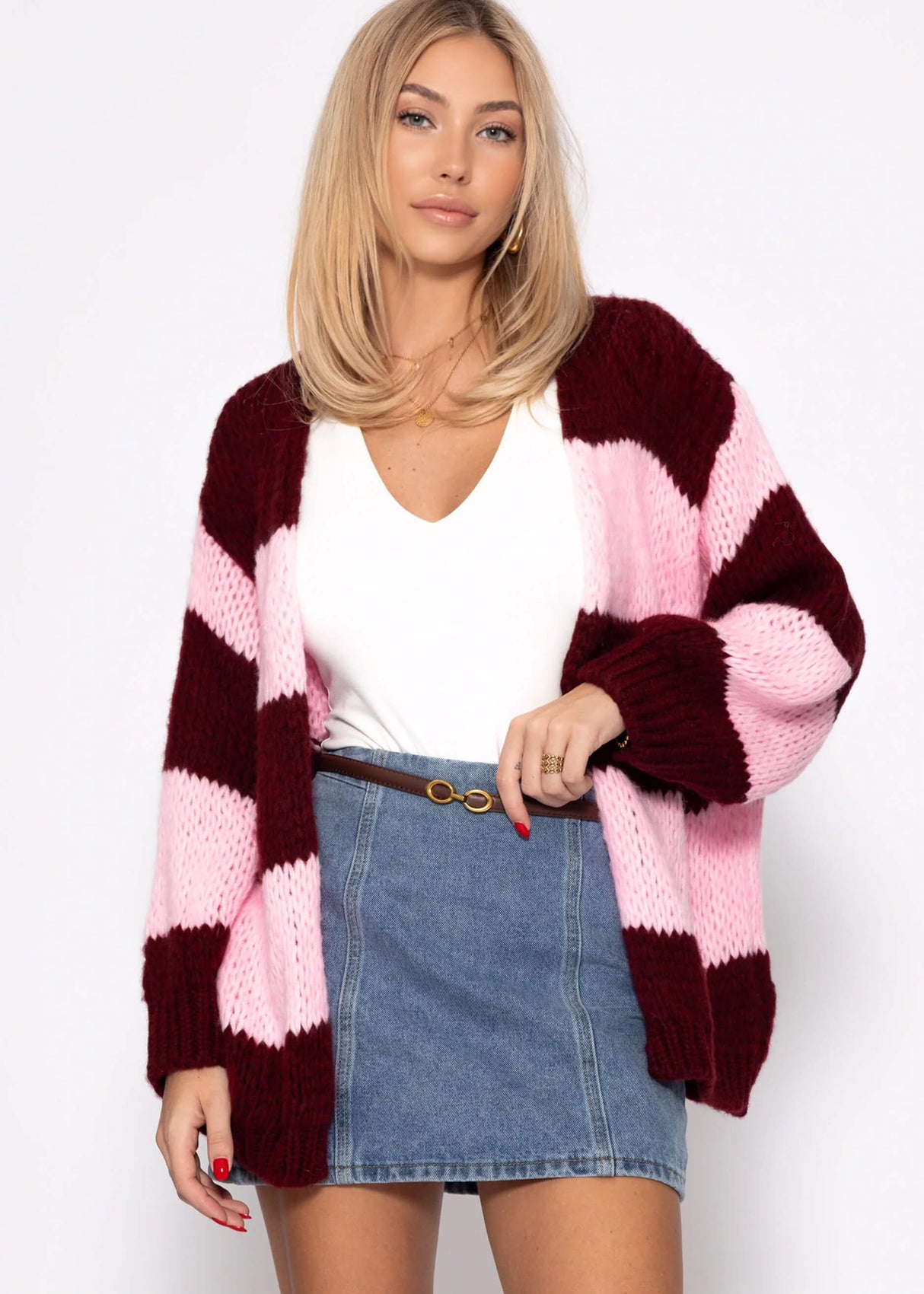 Striped oversize cardigan - burgundy