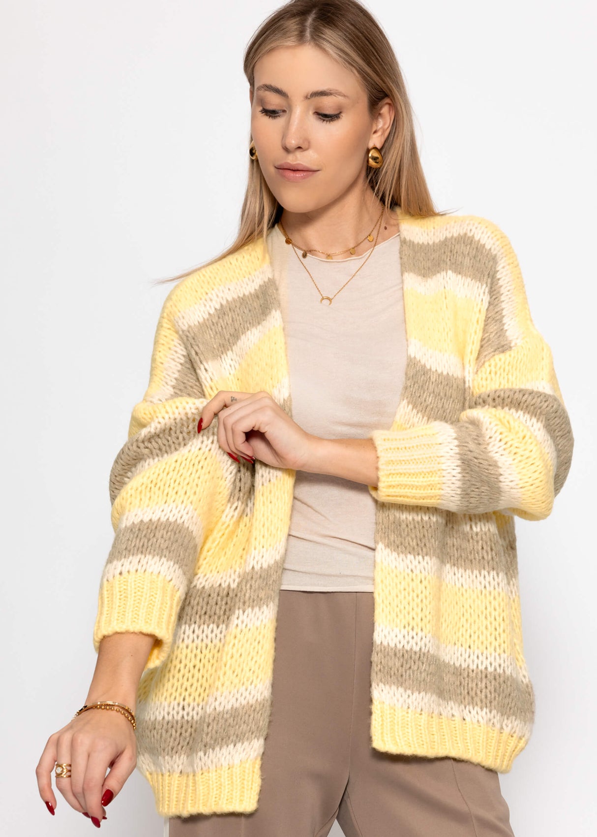 Striped oversized cardigan - butter yellow