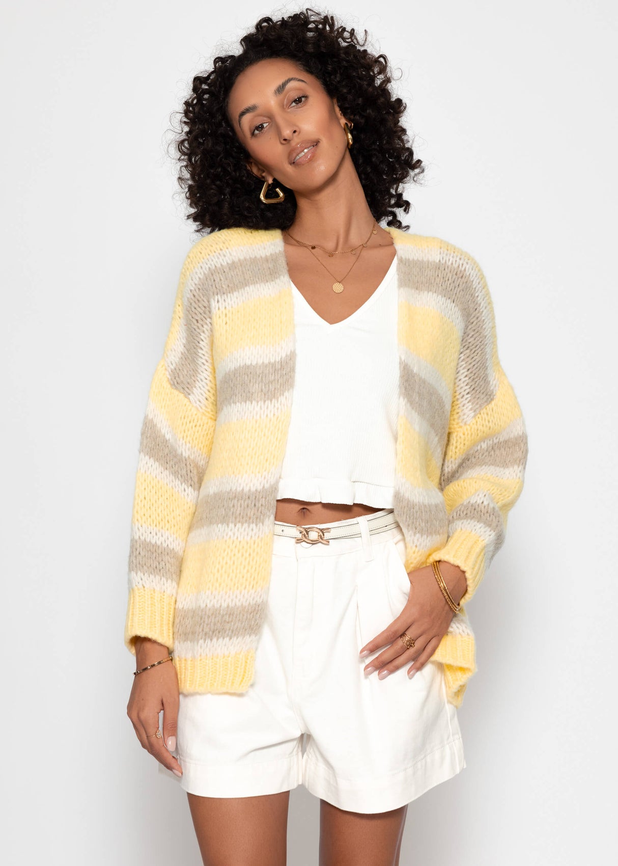 Striped oversized cardigan - butter yellow